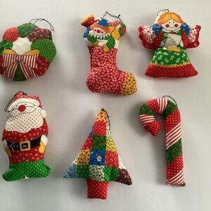 Vtg Lot of 6 Finished Cut & Sew Plush Christmas Ornaments Handmade Retro 1970’s